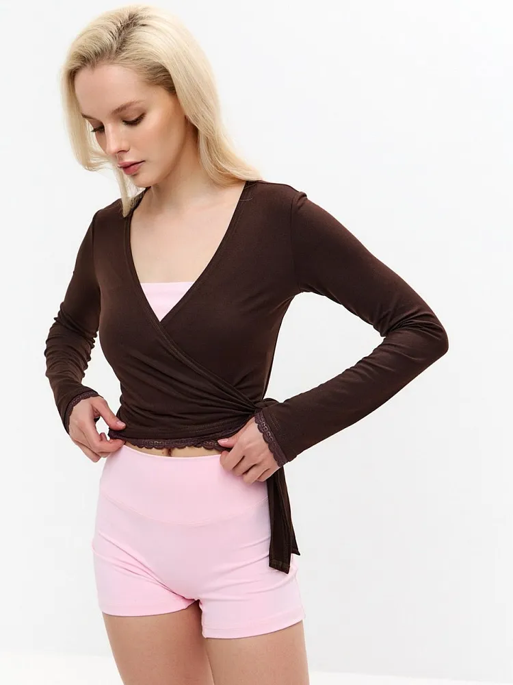 Топ с кружевом Пилатес Коричневый S/M, 2XS/XS, L/XL