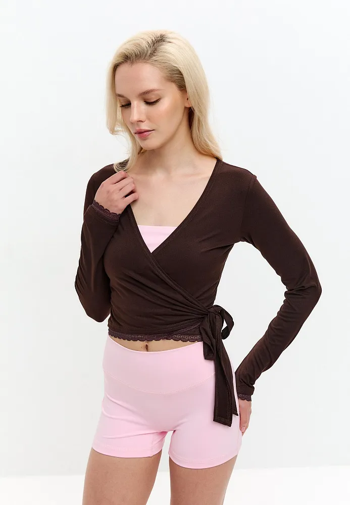 Топ с кружевом Пилатес Коричневый S/M, 2XS/XS, L/XL