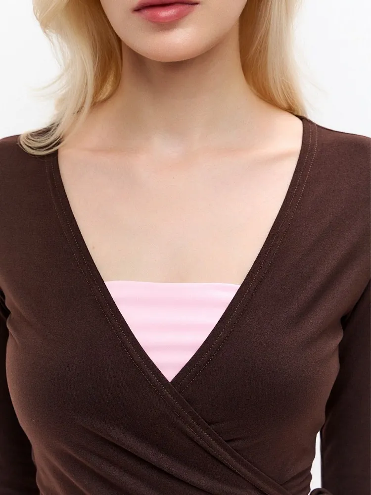 Топ с кружевом Пилатес Коричневый S/M, 2XS/XS, L/XL
